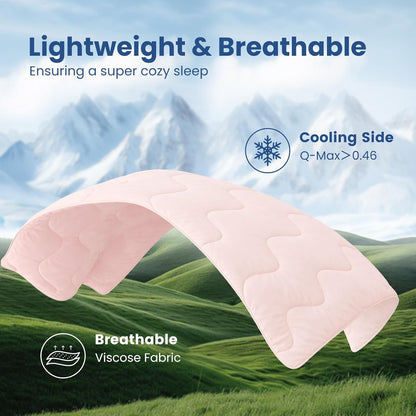 Cozy Bliss Cooling Comforter King Size x Sorona® Viscose Natural Fiber, Reversible Silky Smooth Cooling Blanket with Q-Max＞0.45 for Hot Sleepers & Night Sweats, Cool Pink, 106"x90"
