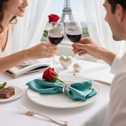 Rose Gold Eiffel Tower Napkin Rings Set of 6 Western Paris Napkin Rings for Valentine's Day Wedding Brithday Dining Decor,French Napkin Ring Holders for Holiday Family Party Table Setting