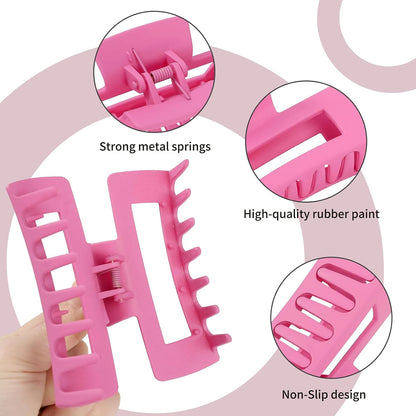 Sisiaipu 4 Inch Big Hair Claw Clips 6 Pcs Large Claw for Thick Hair Square Hair Clips for Women Rectangle Hair Clips Nonslip Acrylic Banana Jaw Clips Hair Accessories for Girls (Pink Purle)