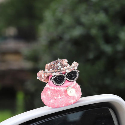wonuu Pink Diamond Rubber Duck Car Ornaments Dashboard Decorations for Cool car Accessories with Diamond