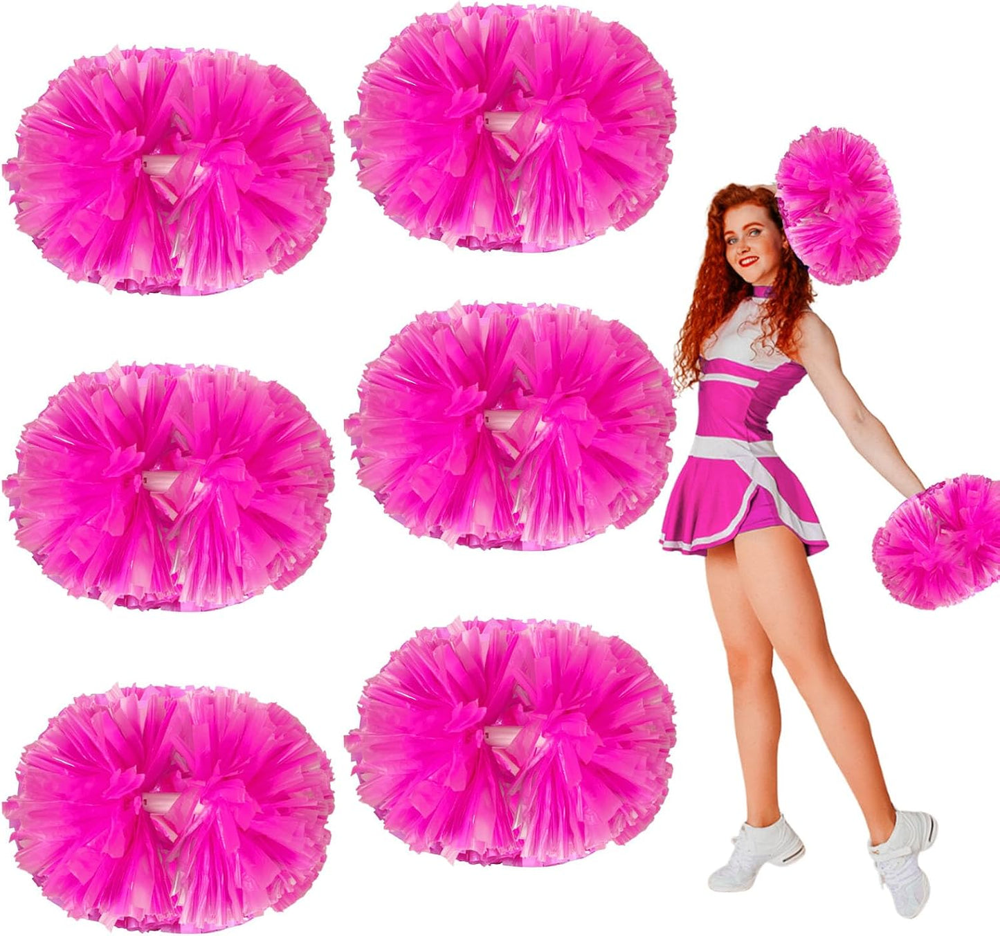 6 Pcs Metallic Cheerleading Pom Poms, 12Inch Cheerleader Pompoms with Baton Handle for School Team Sports Games Dance Cheer