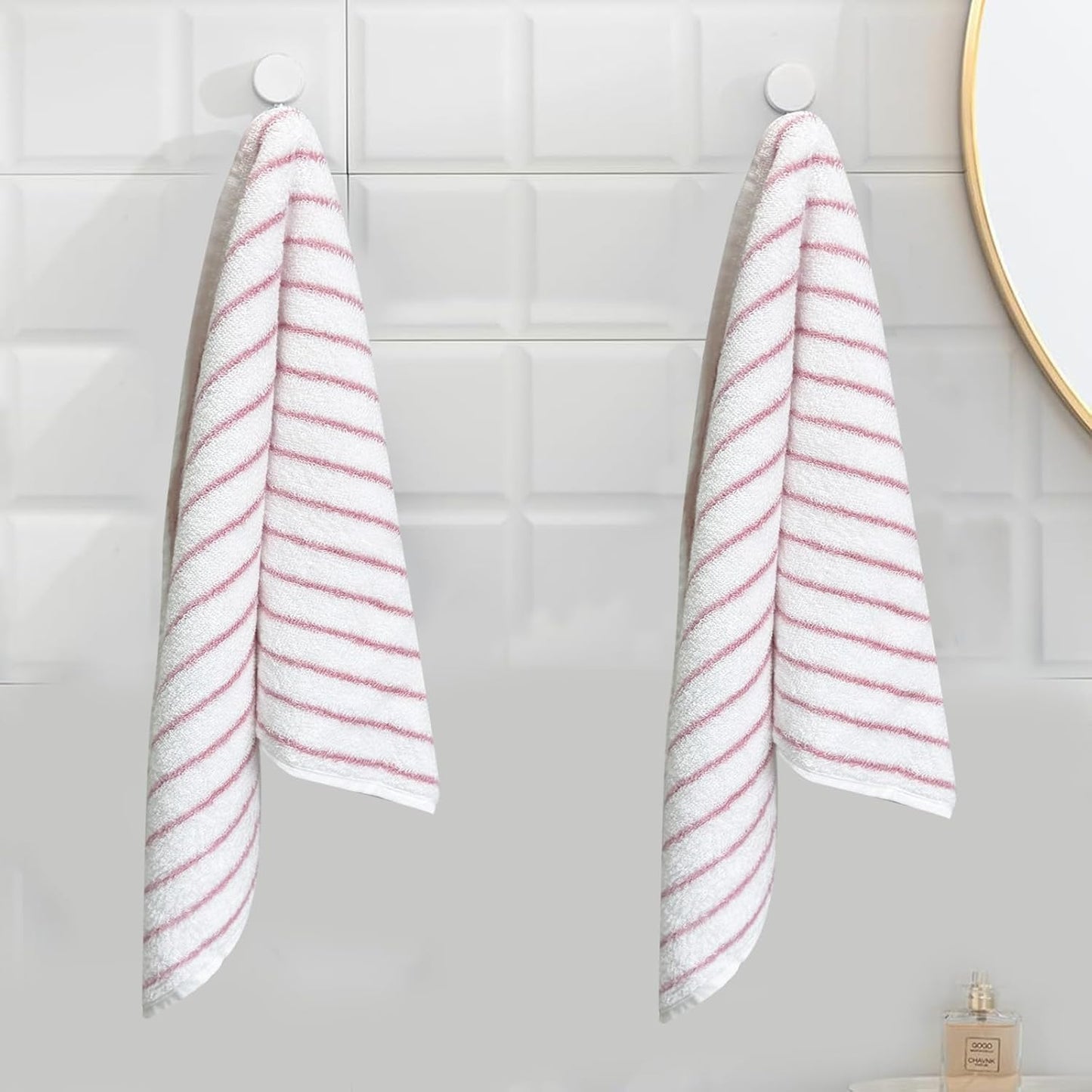 USTIDE Pink Striped Hand Towels 100% Cotton Soft Clean Hand Towel for Bathroom Kitchen Sports Cute Pink White Stripes Hand Towel 2 Pack, 14 x 30 Inch