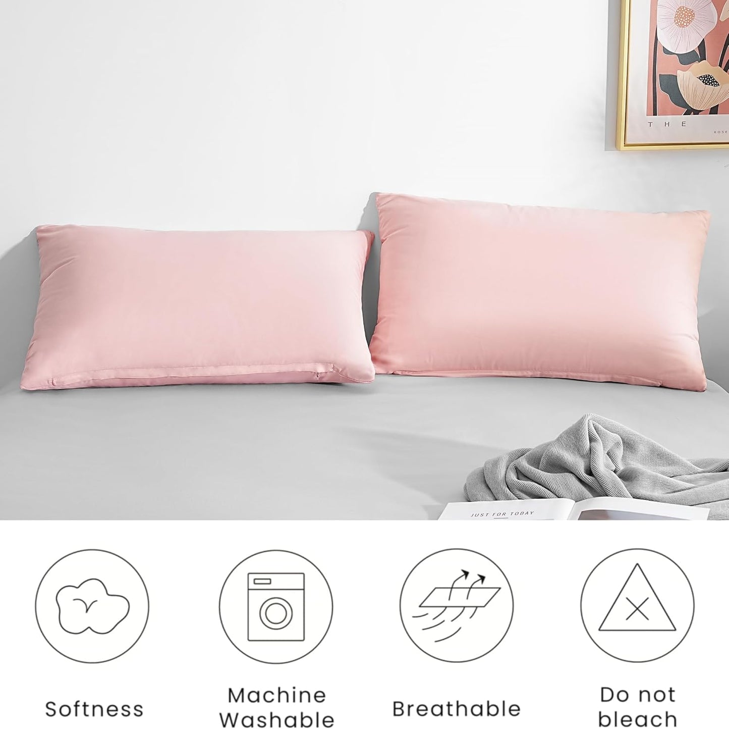 Mohap Zipper Pillowcase 2 Pieces Brushed Microfiber 1800 Hotel Quality Super Soft Pillow Cover No Shrinkage No Fade Pillow Protectors - Pink, Queen