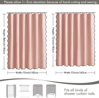 MIULEE 84" Long Scalloped Shower Curtain Linen Textured with 12 Metal Hooks Cute Extra Long Heavy Duty Washable Waterproof Cloth Curtains with Black Border for Bathroom Hotel Bathtub,Blush Pink