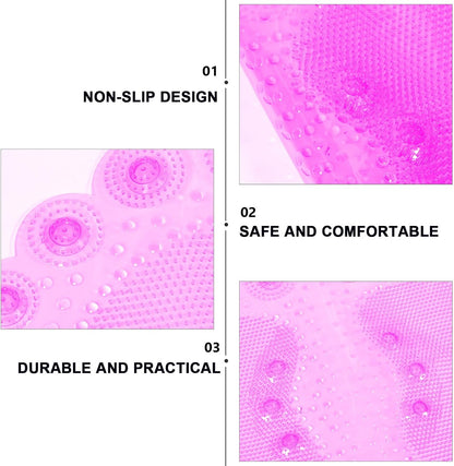 Abaodam Anti-Slip Bathroom Floor Mat with Suction Cups, Foot Massage Bath Cushion PVC, Non-Skid Entrance Rug for Shower and Home Safety, Pink