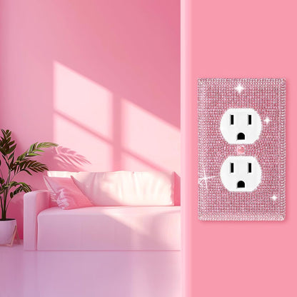 ElevateTech Glitter Light Switch Covers, 2 Pcs Shiny Pink Rhinestones Outlet Covers Wall Plate Bling Crystal 2 Duplex Light Plate Switch Decorative Wall Plate Cover Gift for Room Decor (Pink)