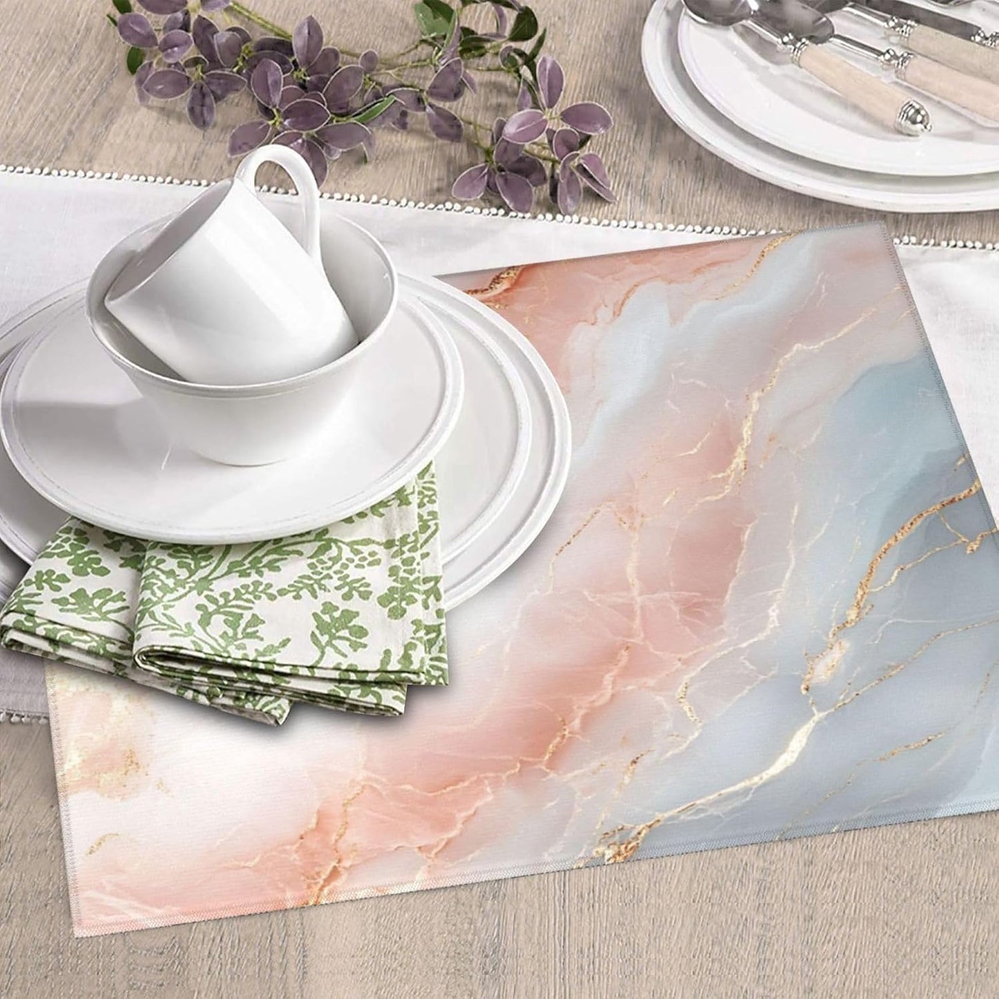 Dish Drying Mat for Kitchen Marble Light Pink Abstract Counter Absorbent Dishes Drainer Microfiber Small 16x18 Inch
