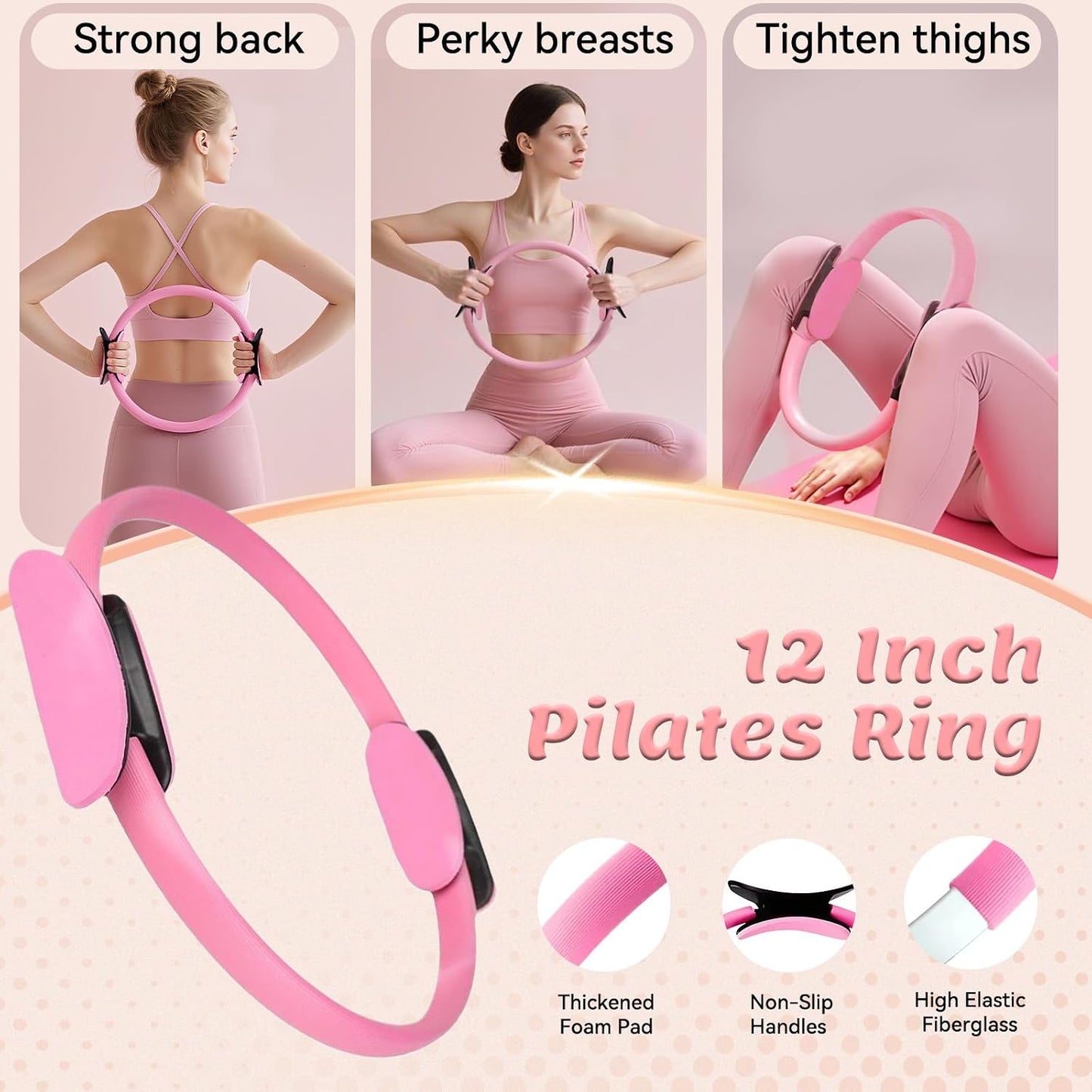 Pilates Equipment Kit for Women - Home Workout Set with Pilates Ring,9.8" Yoga Ball, 5 Resistance Bands, Magic Circle, for Legs, Arms, Thighs, Yoga Set for Beginners