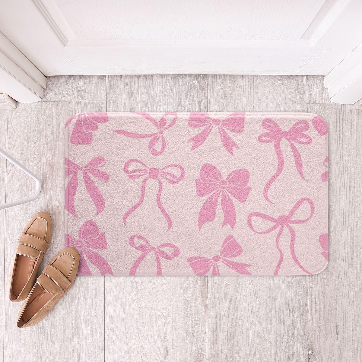 Feelyou Bow Bathroom Rugs Cute Bowknot Bath Mats Pink Peach Bathroom Accessories Floor Doormats 16"x24" Soft Microfiber