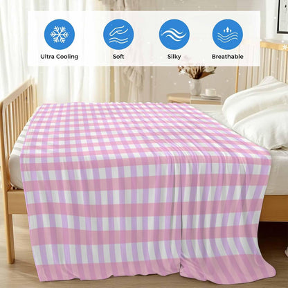 Pink White Gingham Cooling Blanket, Lightweight Breathable Summer Throw Blanket with Double Sided Cold Effect,Minimalism Buffalo Checkered Pattern Picnic Beach Blankets Bed Sheet for Sleepers 40"x60"