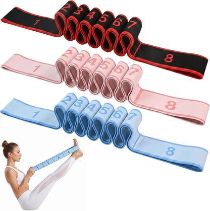 3-Pack Fitness Resistance Band 8-Section Numbered Elastic Resistance Band, Suitable for Pilates, Exercise and Resistance Training, Glute Training, Stretching and Yoga