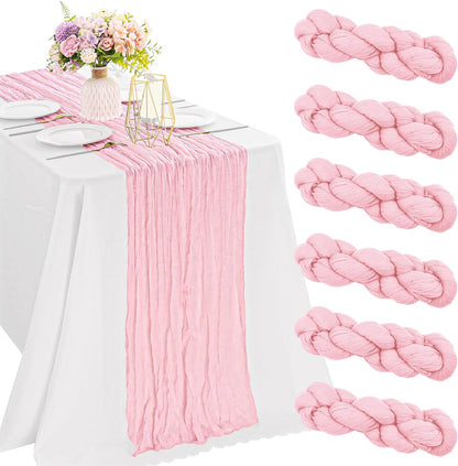6 Pieces Pink 10FT Cheesecloth Table Runner Boho Gauze Fabric Table Runner Rustic Sheer Runner for Wedding Birthday Baby Shower Party Boho Table Decoration（Pink）