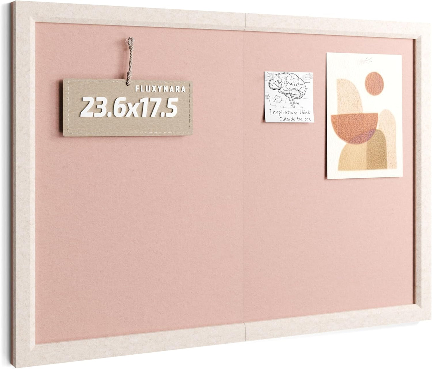 Fluxynara Foldable Cork Board Alternative, Felt Bulletin Board 23.6" x 17.5" Oatmeal Frame with 12 Adhesive Tabs, Pin Board for Home Office, Classroom, Entryway, Kitchen Wall Decor—Pink