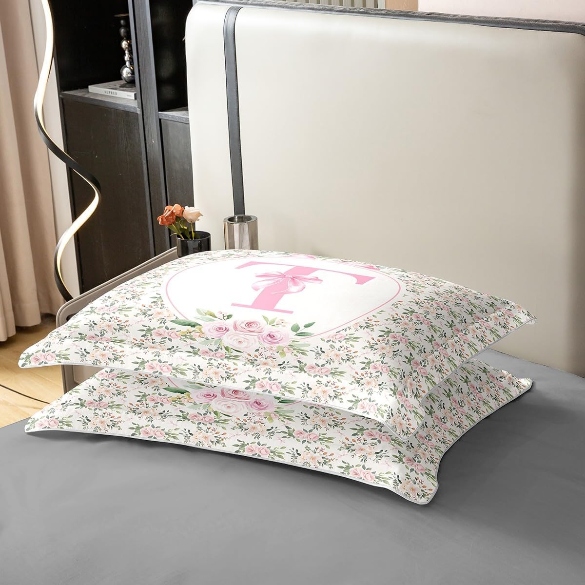 Erosebridal Peach Blossom 100% Cotton Duvet Cover Twin Size Letter T Bedding Set for Kids Girls WomenPreppy Kawaii Coquette Girly Comforter Cover Fashion Princess Dreamy Ribbon Bow Bedclothes