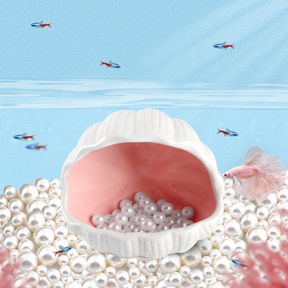 Aquarium Decorations, Cute Ceramic Betta Fish House, Conch Shell-Shaped Fish Tank Decor Accessory with Pearls, Hideout Cave for Fish Shrimp to Play Sleep Breed Rest (Pink)