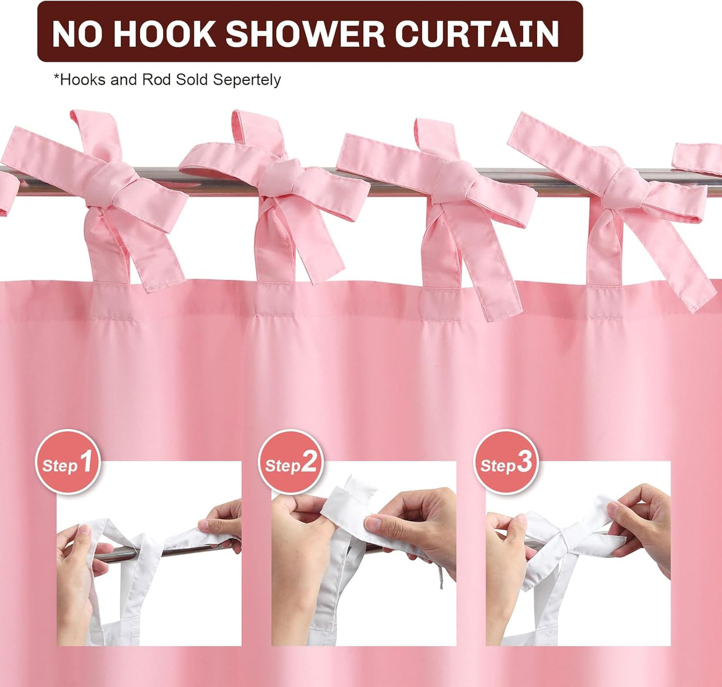 Boho Pink Ruffle Shower Curtains,Waterproof Microfiber Fabric Bow-Tie Decorative Bath Curtains for Bathroom,72" W x 72" H
