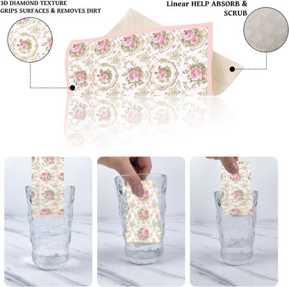 Pink Floral Swedish Dishcloths for Kitchen, 6 Pack Reusable Flower Swedish Dish Cloths, Absorbent Fast Drying Sponge Paper Towels for Cooking Cleaning Home Decoration Housewarming Gifts