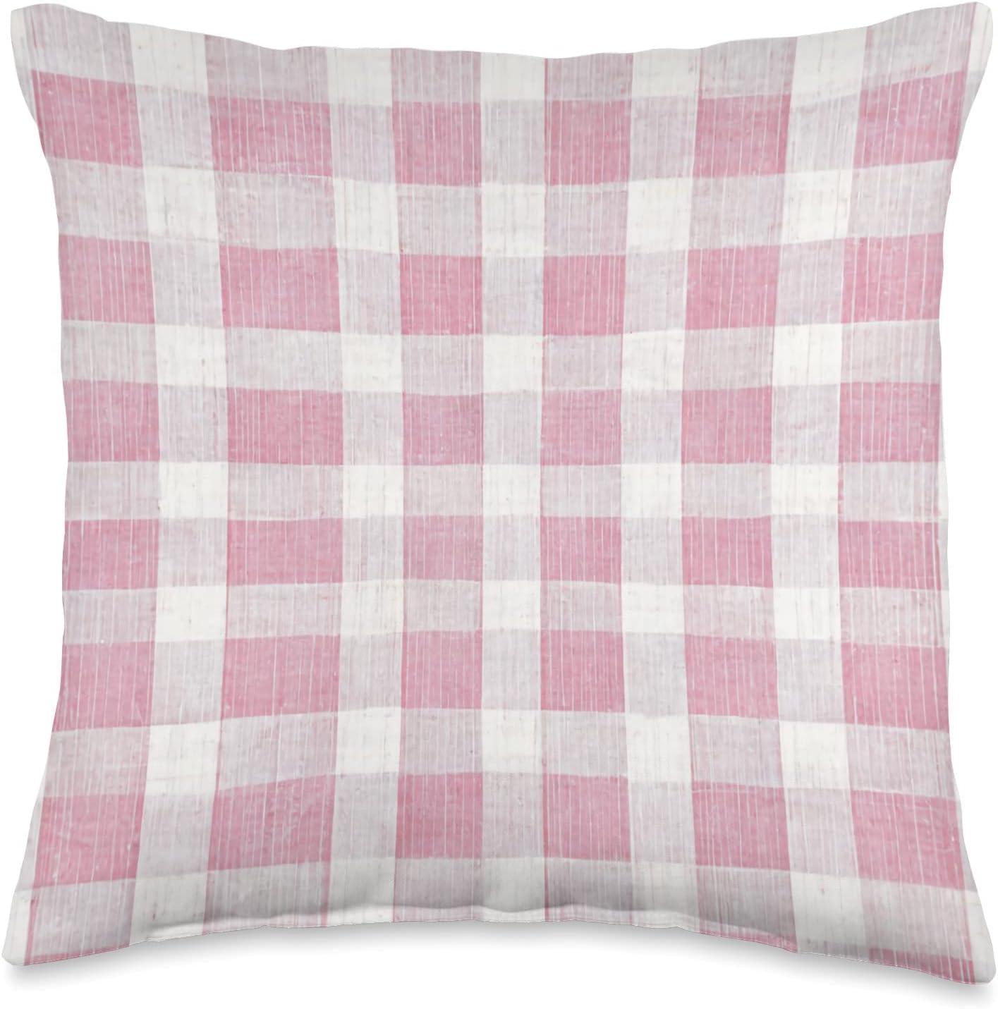 Plaid Pink and White Gingham Check Pattern Throw Pillow