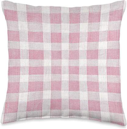 Plaid Pink and White Gingham Check Pattern Throw Pillow