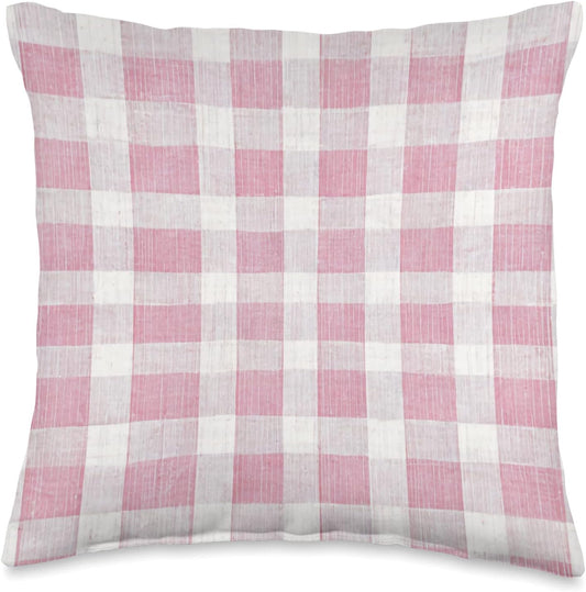 Plaid Pink and White Gingham Check Pattern Throw Pillow