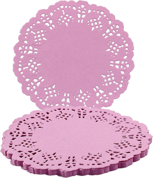 Round Paper Doilies, 100 Pcs 3.5” Colorful Decorative Lace Paper Doilies Disposable Placemats for Wedding Birthday Desserts Cakes Party Tableware Food Decoration, Pink
