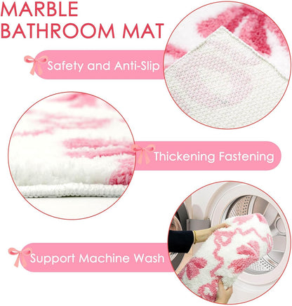 Lindameler Pink Bow Bathroom Rugs Coquette Cute Bath Mat Non Slip Absorbent Bow Bath Mat Washable 16 X 24 inch Bathroom Mats for Front Door, Bedroom, Living Home Decor