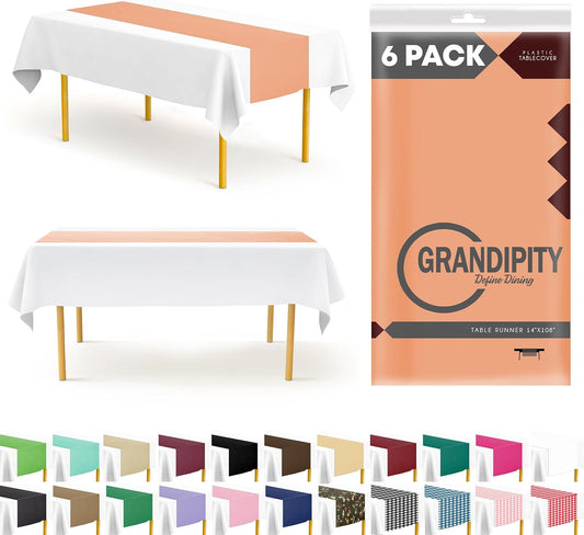 Peach 6 Pack Premium Disposable Plastic Table Runner 14 x 108 Inch. Table Runner for Dinner Parties & Events by Grandipity