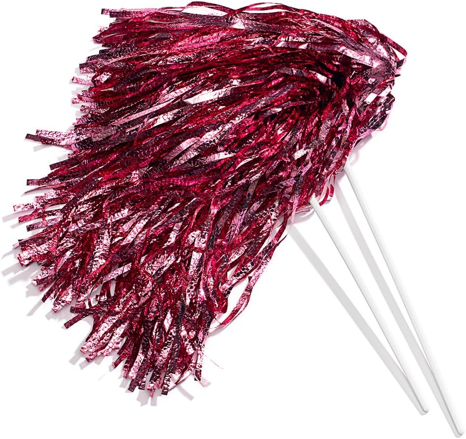 Anderson's Metallic Pink Foil Textured School Spirit Shakers, Cheerleader Pom Poms, Football, Basketball, Homecoming, Squad, Team, Party, Dance, Club, Performance, Fan Celebration Pack of 10
