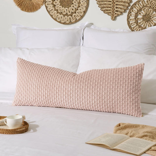 Kevin Textile Valentines 14x36 Inch Long Lumbar 1 Pack Boho Decorative Throw Pillow Cover Soft Striped Corduroy Rectangle Cushion Case Farmhouse Accent for Living Room Couch Sofa Bed, Light Pink