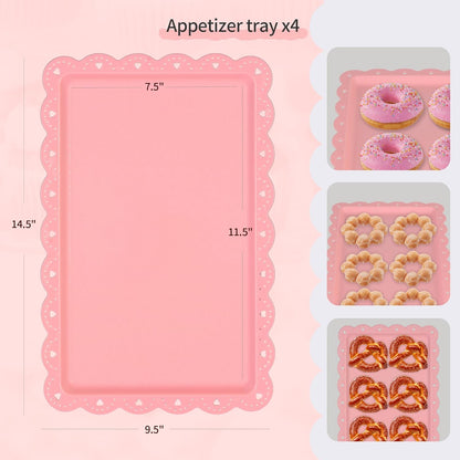 Pack of 11 NWK Cake Stand Set, with 3 x Two-Tier and 3 x Three-Tier Cupcake Stands, 4 x Appetizer Trays, 1 x Tablecloth for Birthday Bridal Baby Shower Party (Pink)
