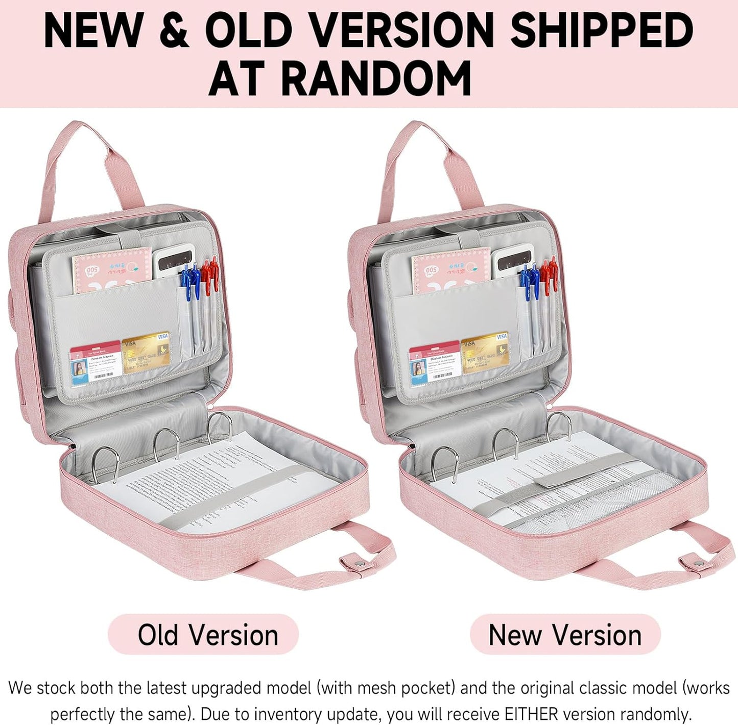 Zipper Binder 3 Ring, 500 Sheets Capacity, Binder 2 Inch with Shoulder Strap Fits 13 Inch Laptop for School and Office,Pink