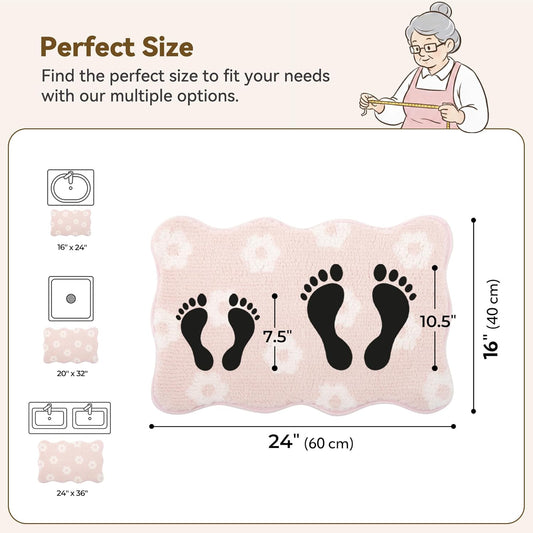 GRANNY SAYS Cute Floral Bathroom Rugs 16" x 24",Non-Slip Flower Beige Bath Mats for Bathroom, Plush Shag Absorbent Microfiber Ultra Soft Bath Mat, Washable Rug for Tub, Shower, Bedroom, Pink