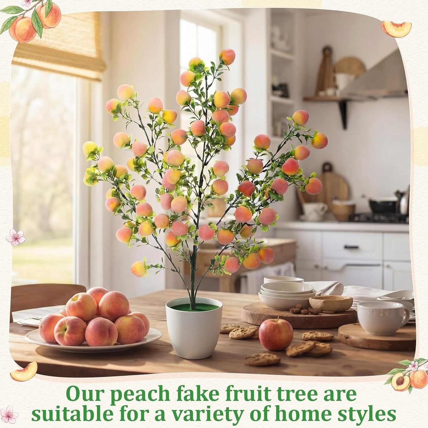 Suncalla 2 Pack Artificial Peach Potted Plants 21.65 Inches Fake Peach Tree Simulation Realistic Fruit Plant with Pot Faux Tree Indoor Decoration for Home Office Living Room Table Desk