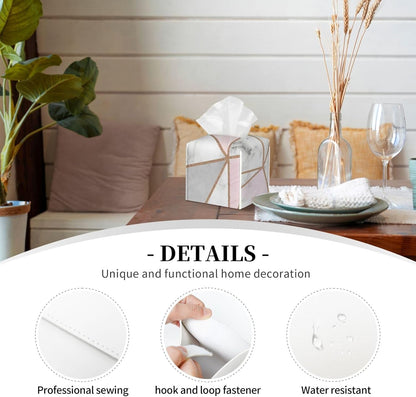 Square Tissue Box Cover, Geometric Marble Pink Stripes Surface Blocks Cracked Pattern Lines PVC Cube Holder with Bottom-Loading for Bathroom, Kitchen & Office