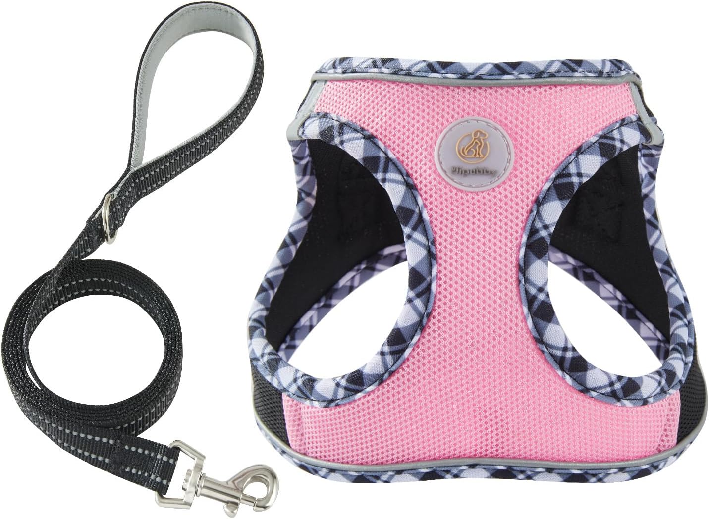 Hipubby Dog Harness Small Sized and Leash Set, No Pull Soft Mesh Puppy Vest, Reflective Breathable Lightweight Pet Harness, Harness for Small Medium Dogs and Cats - Black Pink, M