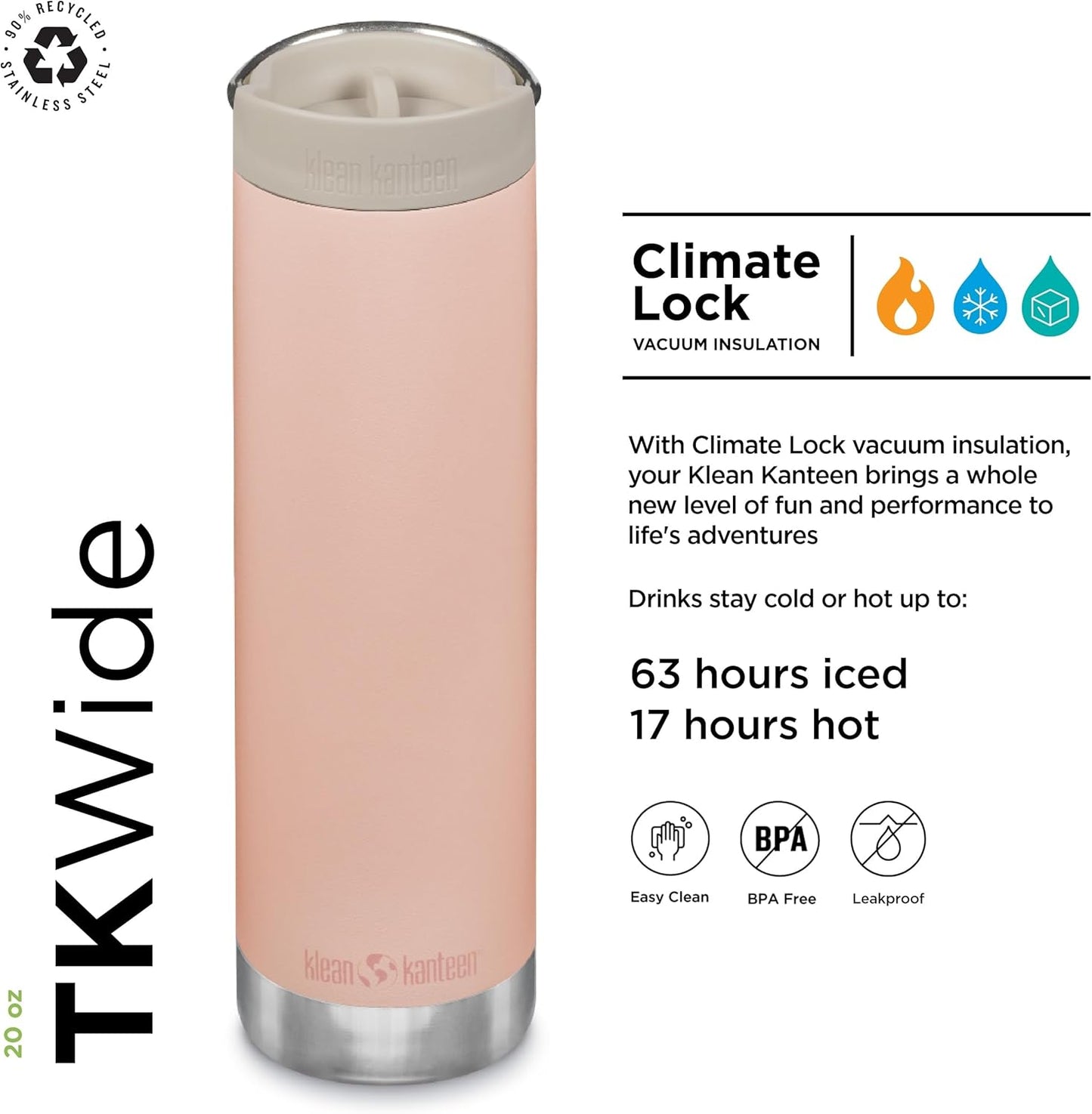 Klean Kanteen 20oz TKWide Insulated Coffee Tumbler with Café Cap - Peach Parfait