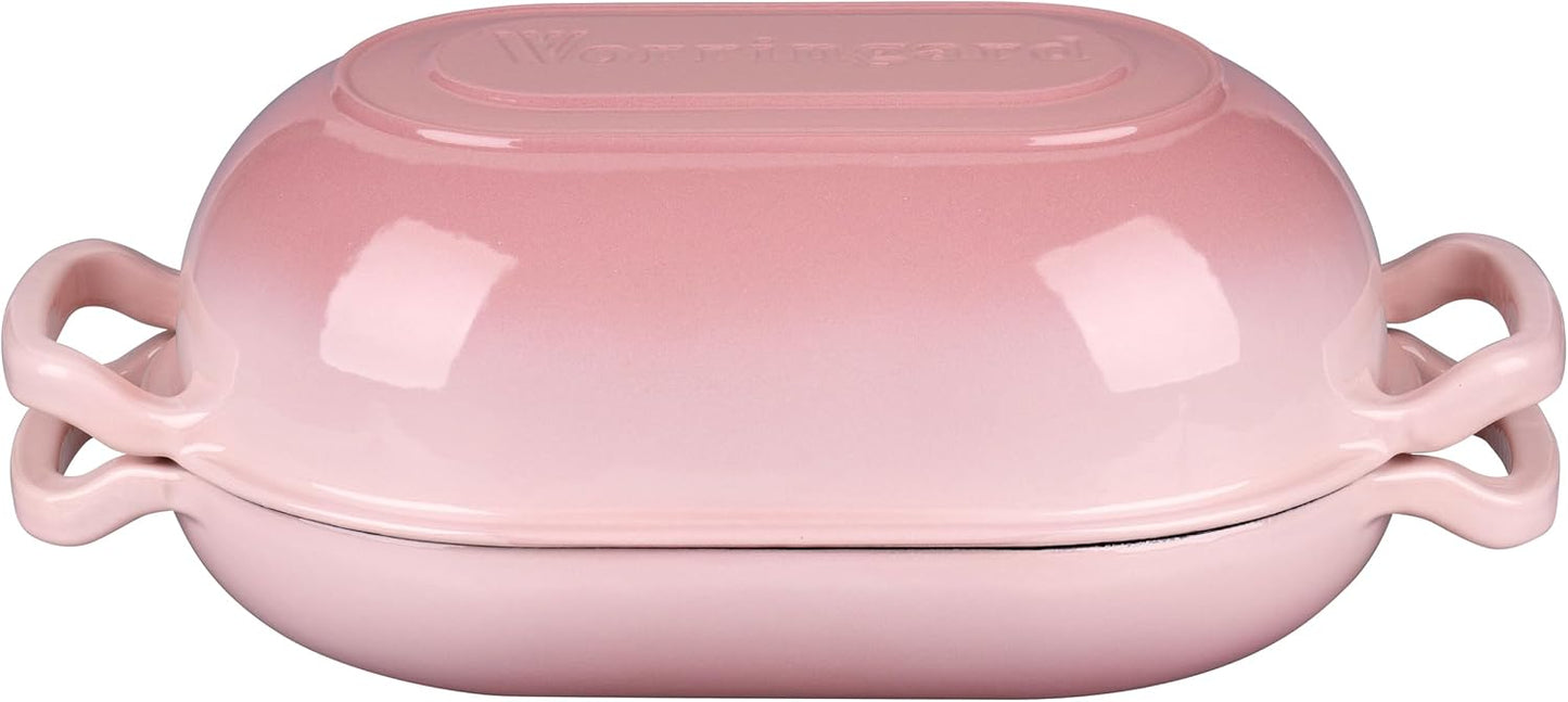 VORRINGARD Enameled Cast Iron Sourdough Bread Oven, Dutch Oven, Loaf Cast Iron Bread Pan for Homemade Bread Baking, Meatloaf Pan with Lid, 5QT, Pink