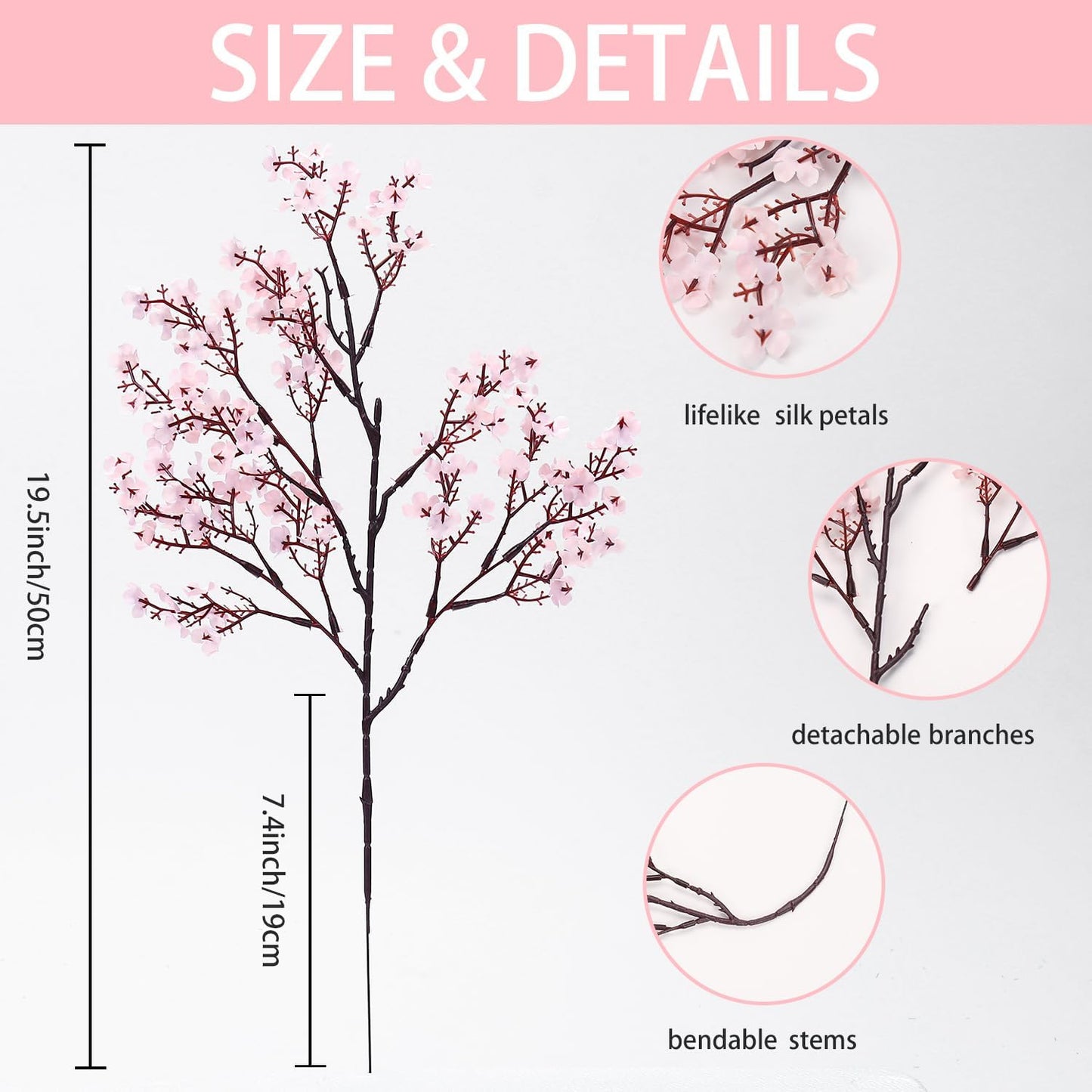 8Pcs Baby’s Breath Artificial Flowers Pink Real Touch Silk Babys Breath Artificial Flowers Bulks for Home Office Wedding Decor, Indoor Outdoor Decor Table Centerpiece(8Pcs, Pink)
