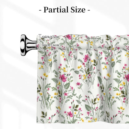 Spring Valances for Windows - Pink Yellow Floral Cafe Curtains Green Leaf Short Curtains for Living Room Bathroom Bedroom Basement