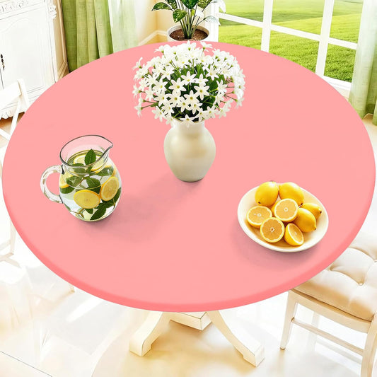 Moosfor Round Spandex Tablecloth, Elastic Fitted Waterproof Tablecloths for 45"-56" Tables, Stretch Washable Picnic Table Cover for Camping, Dining, Indoor and Outdoor,Coral Red
