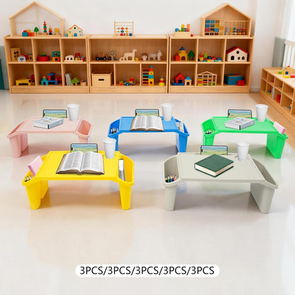 Kids Lap Desk, Stackable Portable Lap Tray with Storage Slots - Multicolor Kids Plastic Table (Blue+White+Pink+Green+Yellow, 15PCS)