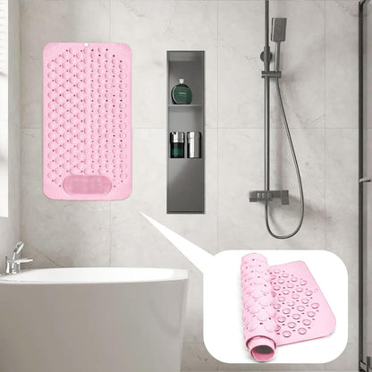 Bath Tub Shower Mat, 27x14 inch Non Slip Bathtub Mat with Suction Cups, Anti Slip Shower Mat with Drain Holes Suction Cups,Shower Foot Scrubber Mat, Foot Massage BathMat (Pink)