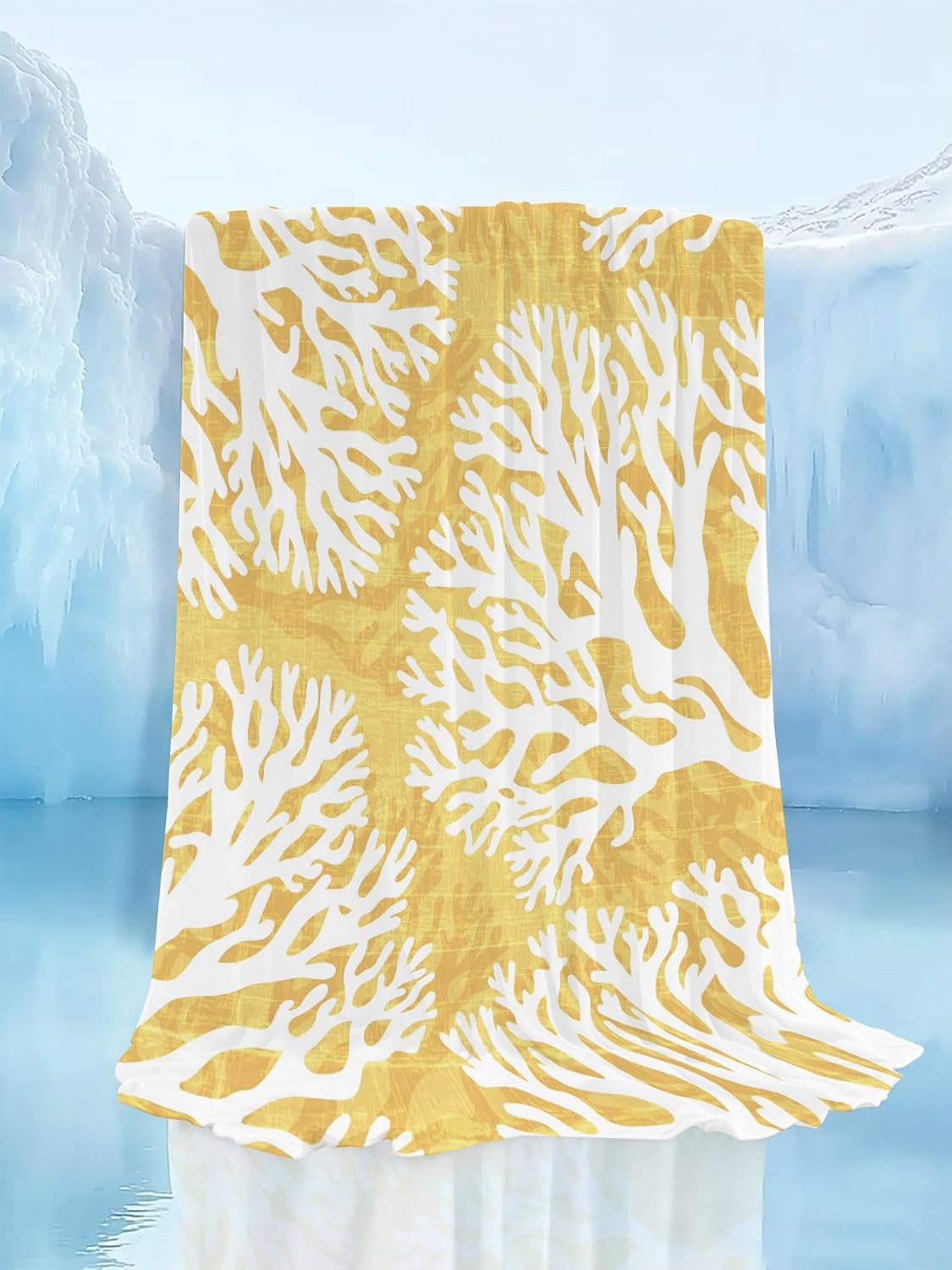 Cooling Blanket for Hot Sleepers, Yellow Coral Coastal Lightweight Breathable Summer Blanket, White Summer Beach Ocean Seaside Double-Side Cool Throw Blankets for Sleeping Travel, 40"x60"