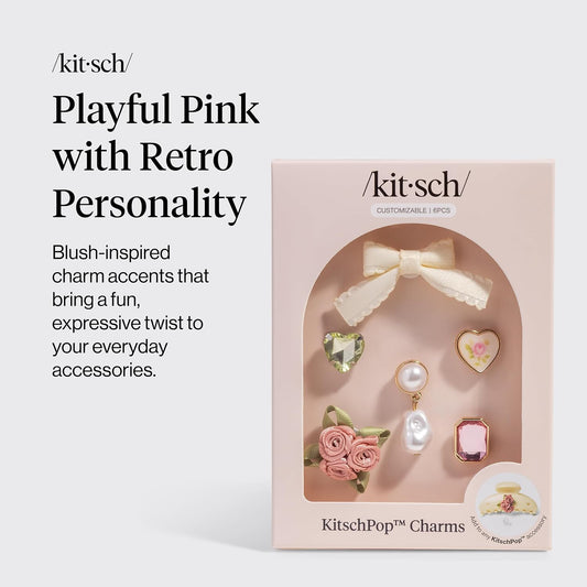 KitschPop™Charm Sets – Interchangeable Charms For Hair Clips, Hair Brushes | Durable Assorted Cute Charms | Compatible with KitschPop™ Hair Accessories - Vintage Pink, 6pcs