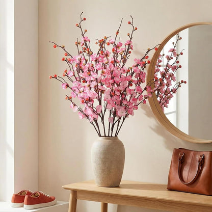 8pcs Pink Cherry Blossom Branches Artificial Flowers for Winter Spring Indoor Decoration, 36" Plum Fake Peach Plants for Wedding Home Office Bedroom Party Decor (Pink, 36in)