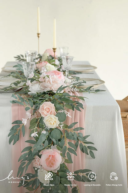 Ling's Moment Pink Artificial Flower Garland Wedding Arch 6 FT | Blush Rose & Eucalyptus, Greenery, Sweetheart Table Decor, Floral Garland for Mantle, Centerpieces, Backdrop