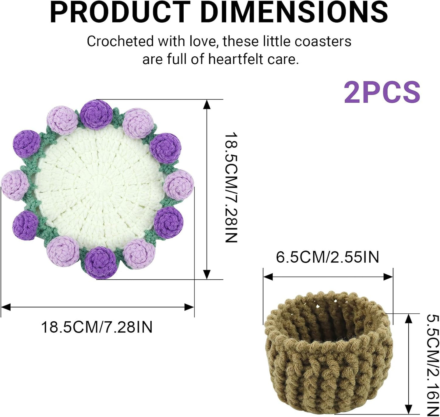 1 Set Handmade Crochet Flower Bouquet Coasters, Mini Knitted Roses Potted Decor for Tabletop, Crochet Flower Coaster Set for Home Birthday Gift for Mom Women