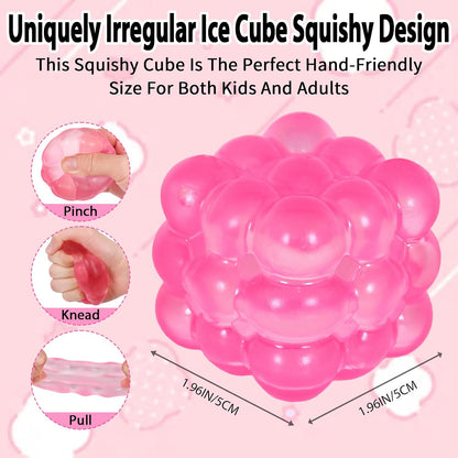 Ice Cube Squishy Fidget Toy, Standard Size 1.96 in Stress Ball for Adults and Kids, Puffwize Soft Textured Sensory Toy with Irregular Shape for Anxiety Relief and Improving Focus(Pink)