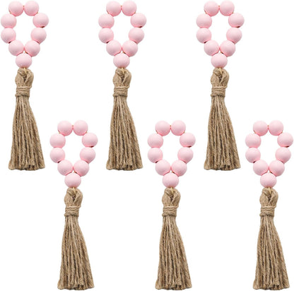 6 Pcs Pink Beaded Napkin Ring Holders Boho Wooden Napkin Rings for Table Decorations