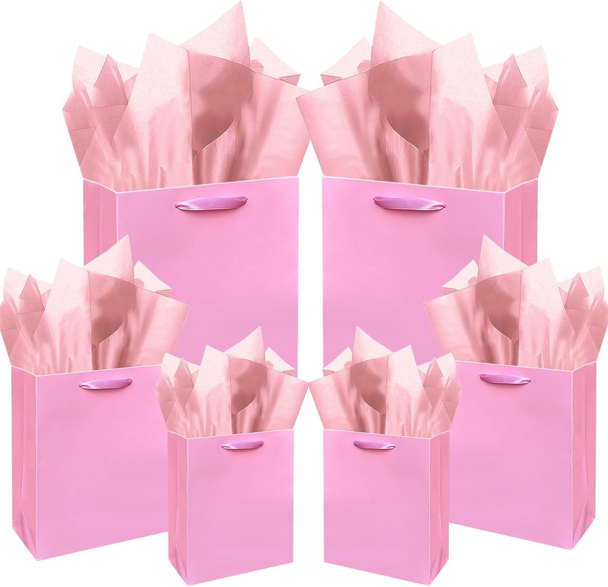 Pink Gift Bags with Tissue Paper Mulit Assorted Sizes 10PCS Present Party Favor Birthday Bags(2pcs Large 13", 4pcs Medium 9", 4pcs Small 6" Bags,Tissue Paper)